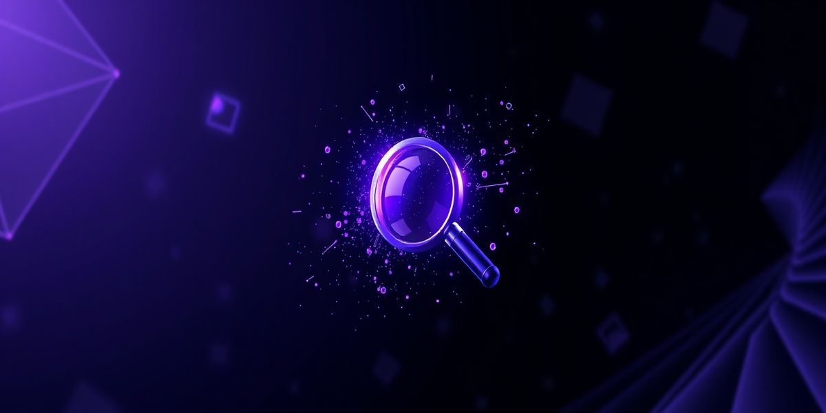 Abstract digital data mesh with glowing violet nodes